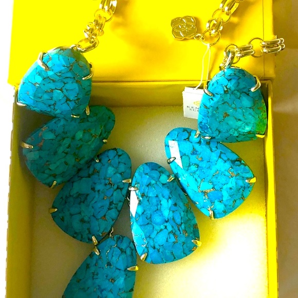 NWT Kendra Scott RARE & RETIRED Harlow Bronze Veined Turquoise & Yellow Gold😊 - Picture 3 of 11